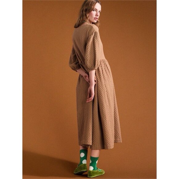 Hansel From Basel Sonja Quilted Dress (Size 1 or S) Camel Midi Modest Oversized - Picture 6 of 13
